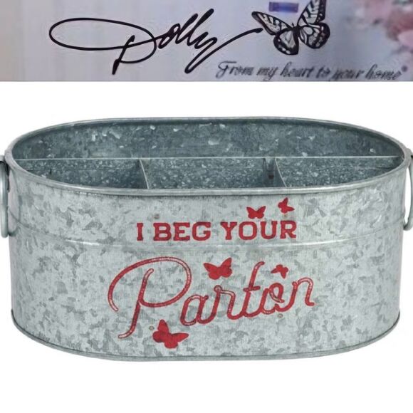 Dolly Parton I Beg Your Pardon 4-Compartment Galvanized Metal Storage Bin - Picture 1 of 9